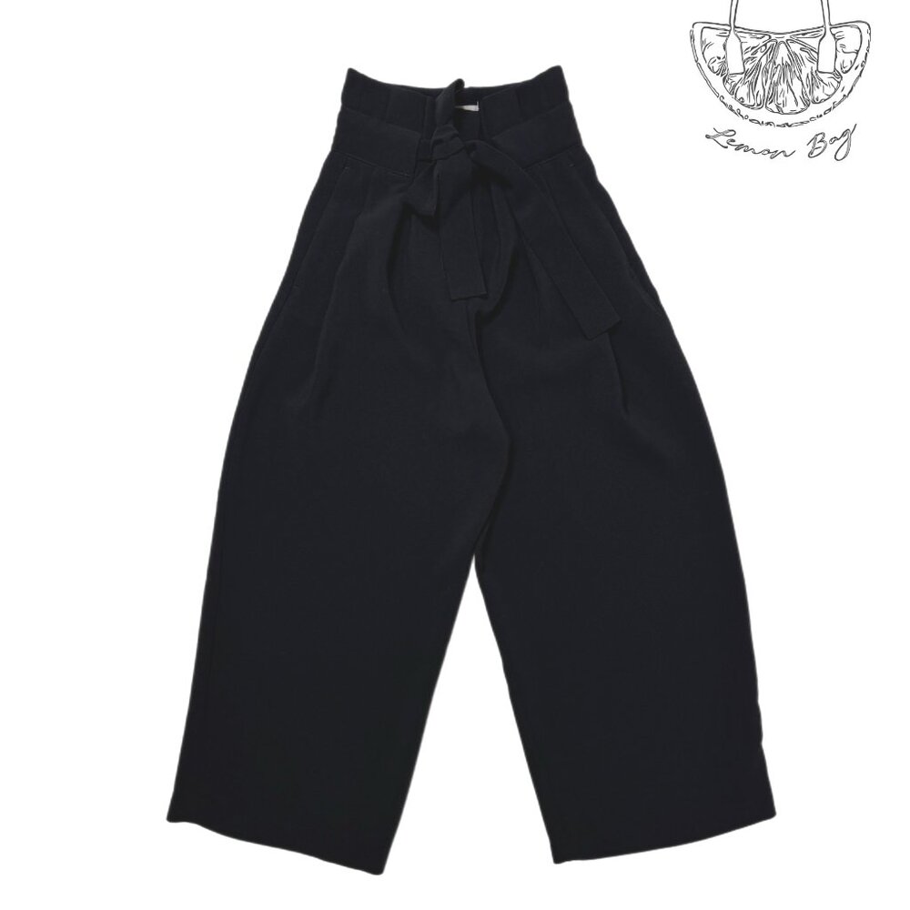 H&M / High Waisted Wide Belted Cropped Pants / Size 0 / Color Black - Picture 3 of 6